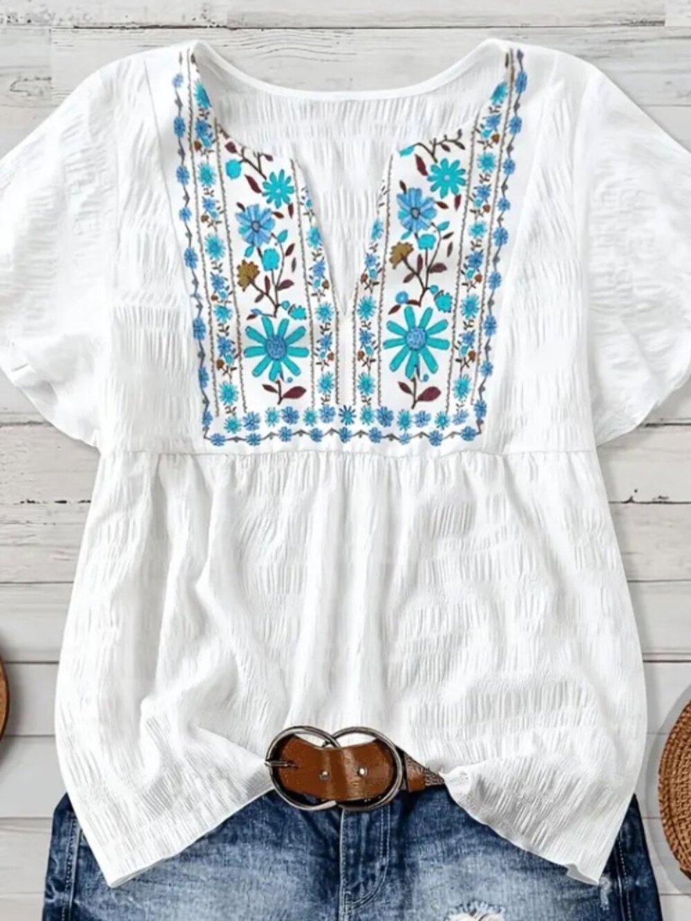 White short sleeve peasant blouse